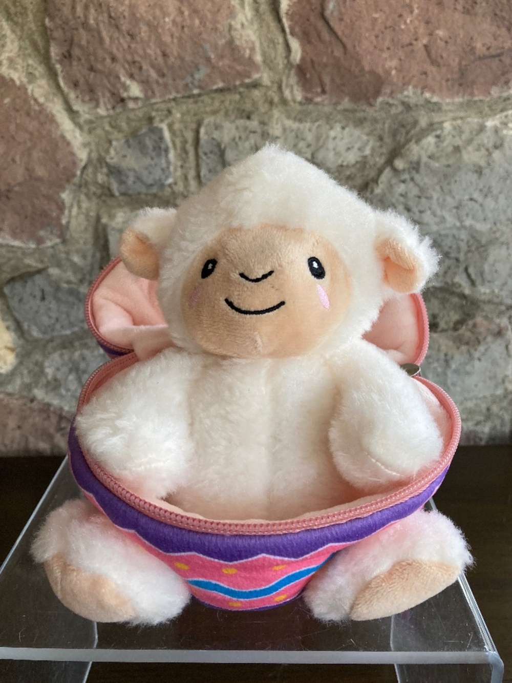Hobby Lobby Fuzzy White Cream Baby Sheep Lamb Plush 7” in Colorful Egg